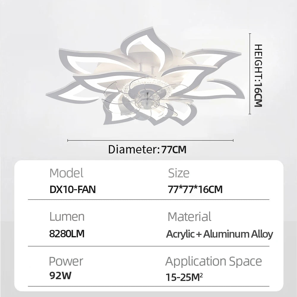 ventilateur led intelligent moderne télécommande blanc fleur lotus 77x77cm