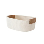 paniers rangement tissés main khaki clair blanc modernes rustiques poignées cuir eco friendly