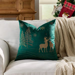 housse coussin brodée rennes noël traditionnelle décorative coton polyester gris beige vert bleu rouge