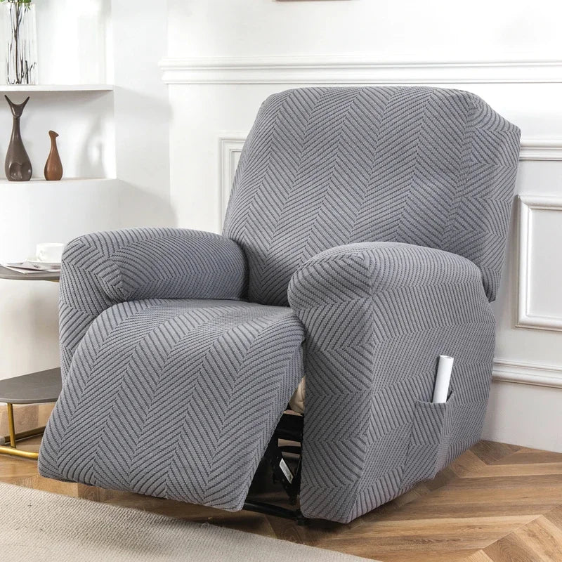 housses fauteuil inclinable gris bleu rayures diagonales clips extensibles moderne