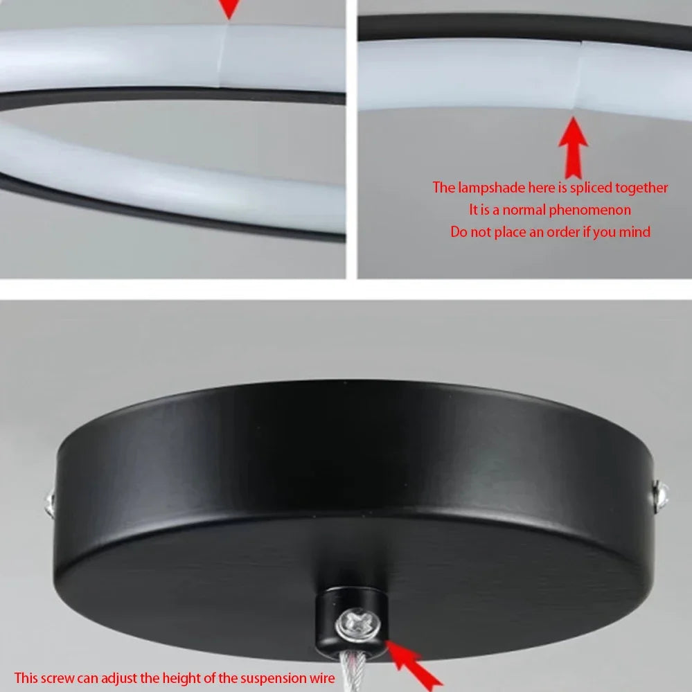 lampe suspendue moderne couleurs noir blanc doré anneau concentrique opacité(touches) led aluminium