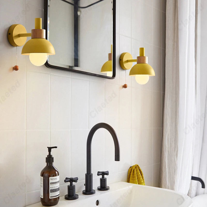 applique murale moderne vert jaune rose blanc ampoule led câble interrupteur chambre salon