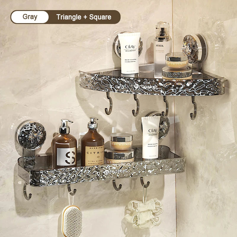 étagère salle bain adhésive transparente motif floral moderne crochets supports adhésifs