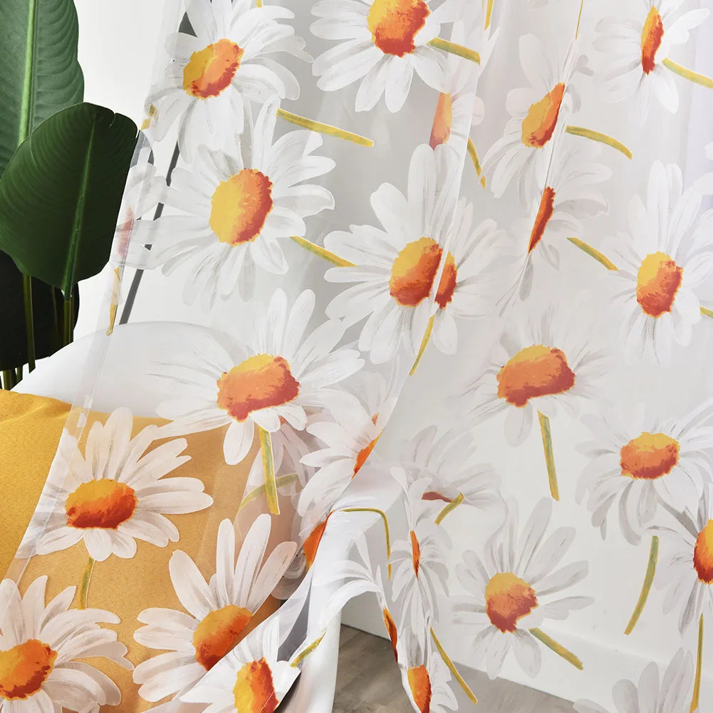 rideau moderne fleurs transparent blanc jaune orange tulle polyester fenêtre extérieureôtel