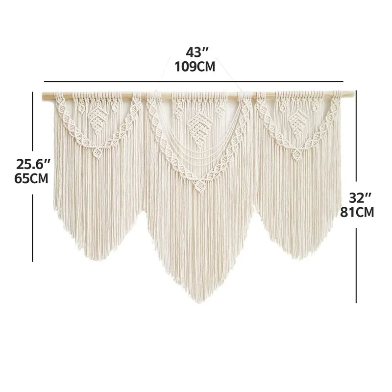 tapisserie macramé coton ovale motifs géométriques franges bohème bois opaque