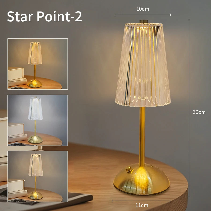 lampe table moderne doré antique transparente rayures fines capteur tactile rechargeable sans fil