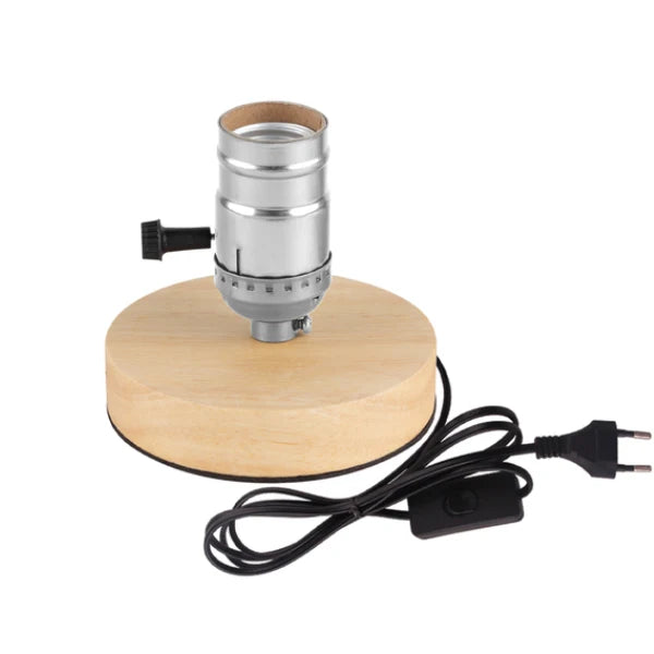 lampe table moderne minimaliste bois naturel noir géométrique câble interrupteur tringleEUR