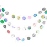 guirlande décorative papier cercles étoiles argenté irisé rose vert bleu rouge holographique anniversaire fête