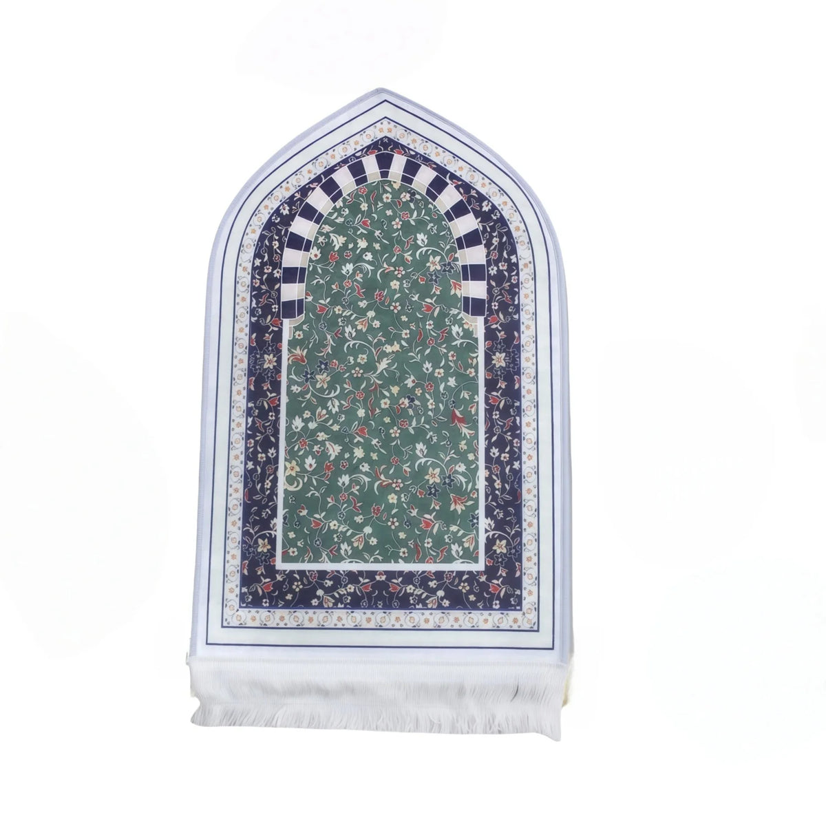 tapis prière musulman polyester antidérapant motifs floraux moderne bleu vert noir blanc usage maison