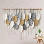 décoration murale boho feuilles stylisées coton biologique rubans vert beige gris