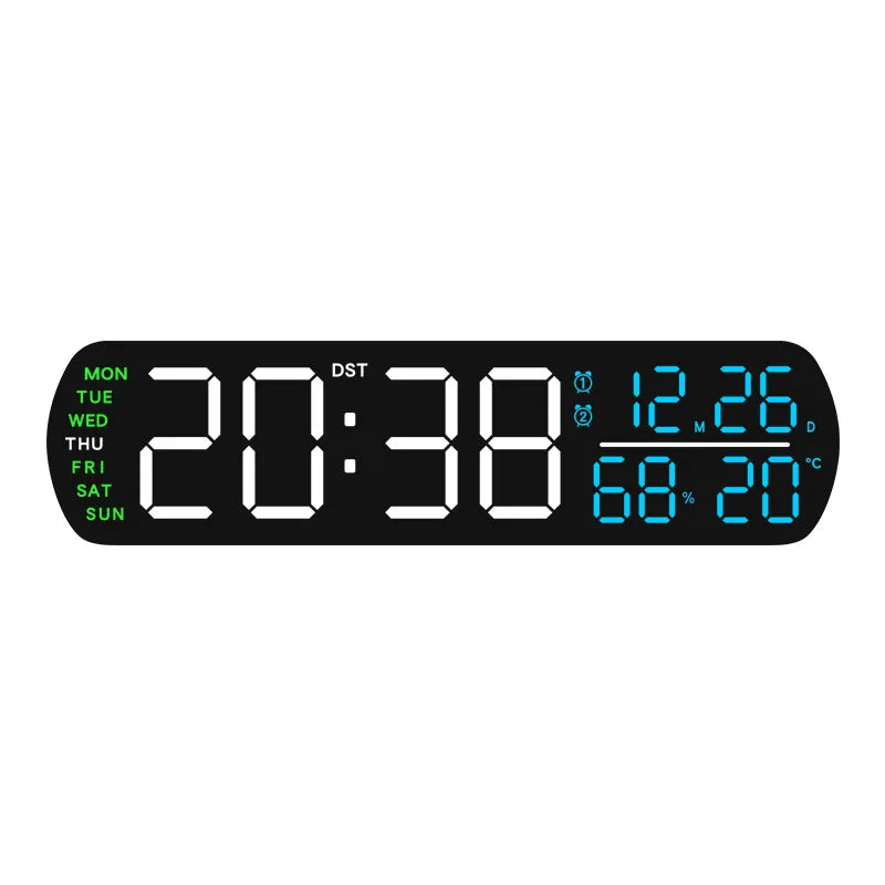 horloge numérique moderne écran led noir vert blanc réglable calendrier double alarme compteur