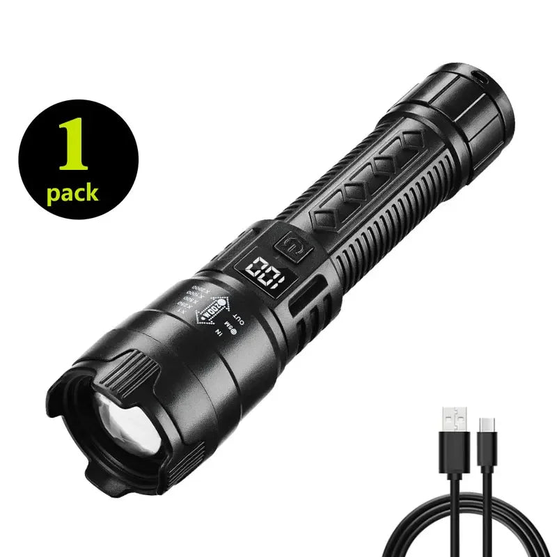 torche led rechargeable 2000lm anti choc affichage numerique lumiere intense campingurgence