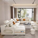 canapé d'angle blanc moderne coussins décoratifs adhésif salon bois minimaliste