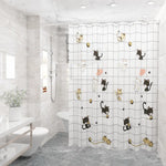 rideau douche moderne opaque motifs chats fleurs polyester blanc rose