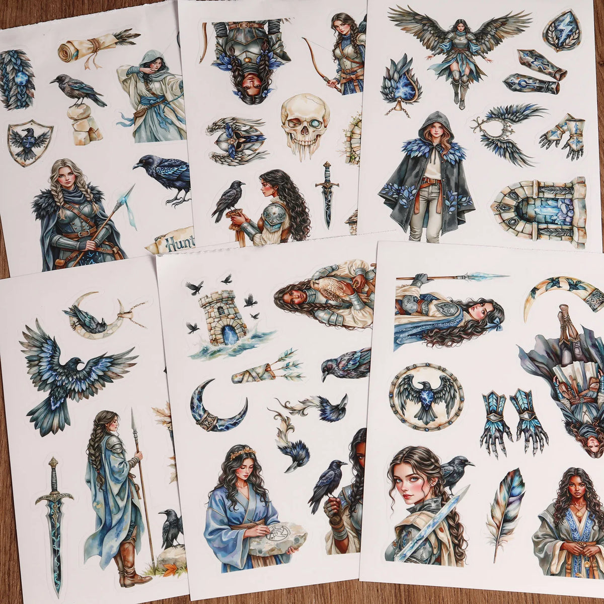 autocollants fantaisie personnages oiseaux floraux transparent adhésif bleu gris blanc noir scrapbooking décoration verre