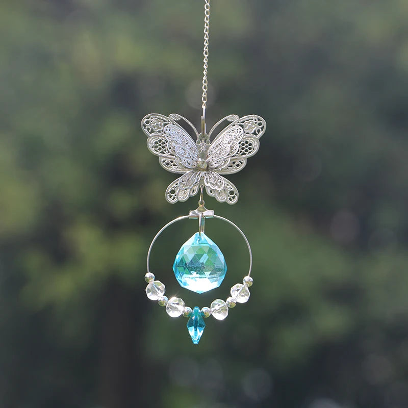 décoration fenêtre pendentif papillon métal cristal vintage anneau circulaire goutte ornement chambre jardin