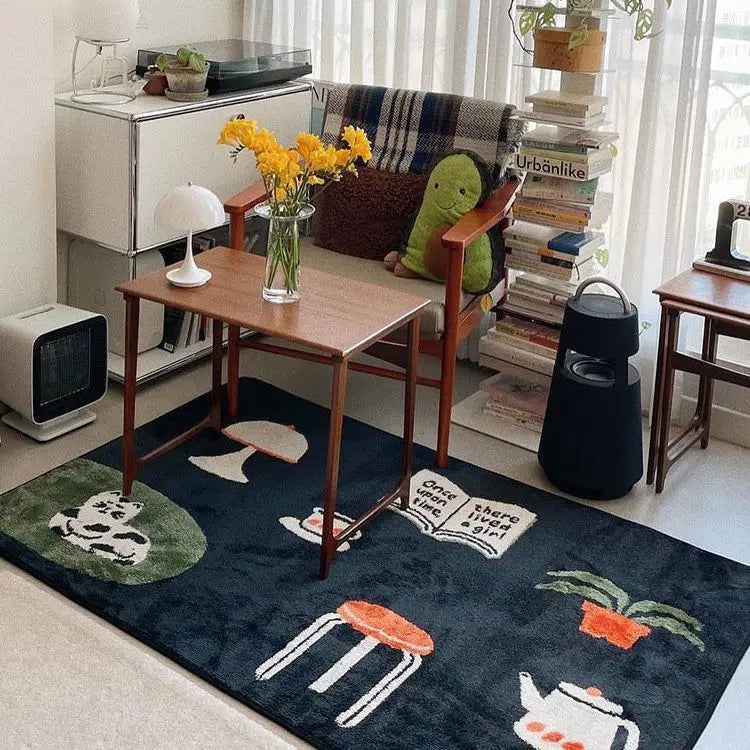 tapis moderne polyester motifs illustratifs décontracté maison sol bleu foncé beige rouge