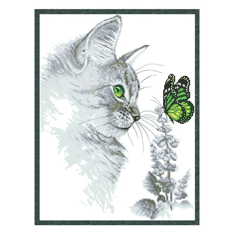 toile broder animal chat papillon 14ct coton blanc fils aiguille instructions decoration interieur