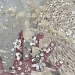 tissu décoratif violet rose blanc fleurs relief paillettes translucide printemps été élégant polyester 125x180cm