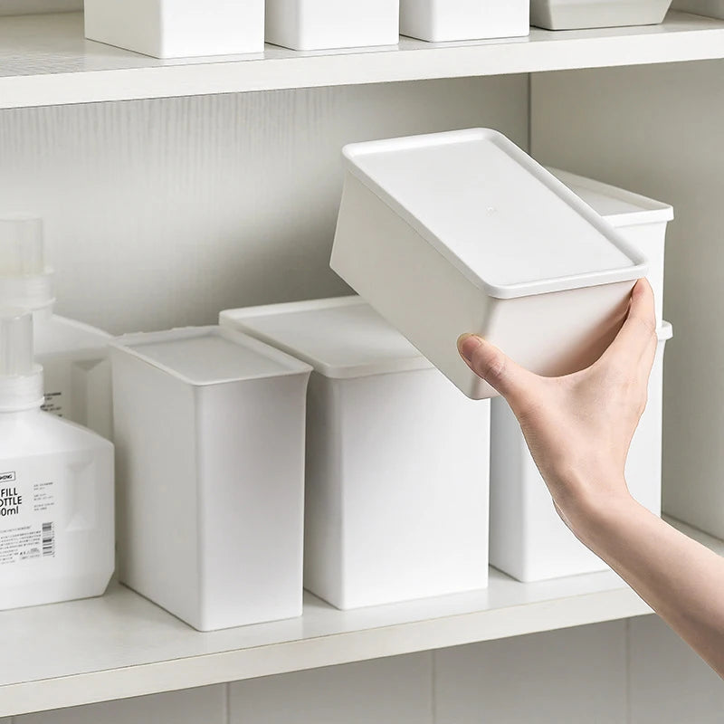 boîtes rangement lessive blanc opaques plastique lisses minimalistes modernes accessoires buanderie