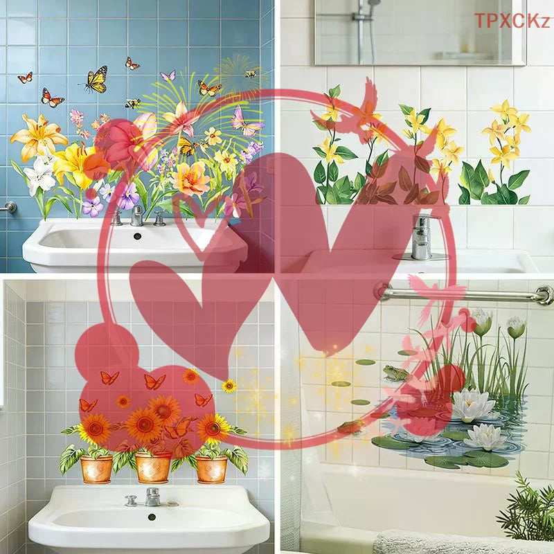 stickers muraux fleurs papillons multicolores salle bain cuisine décoration carreaux adhésifs amovibles artistiques