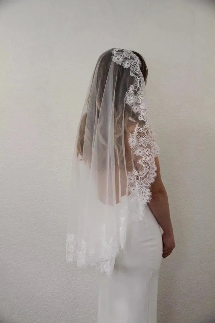 voile mariée blanc dentelle classique translucide bord dentelle traditionnel accessoire mariage femme erotique