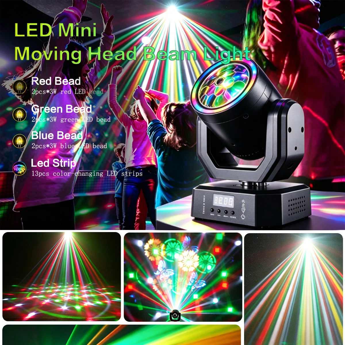 projecteur led noir moderne effet scène télécommande éclairage multicolore événements decoration 125x125x200mm 0.69kg