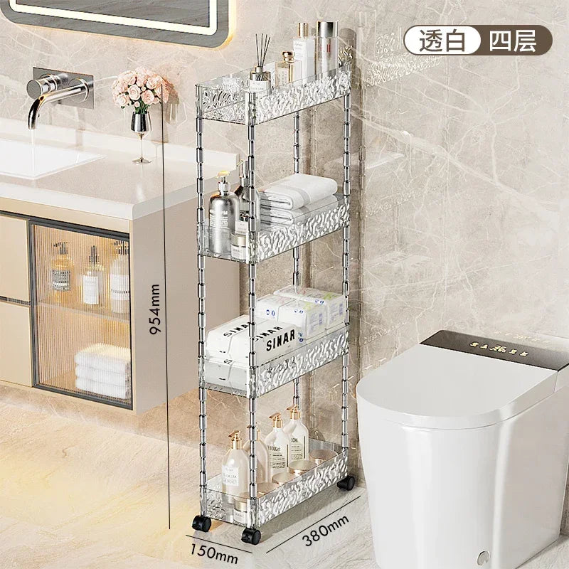 chariot rangement salle bain transparent motifs floraux acrylique quatre étages moderne imperméable roulettes.storage