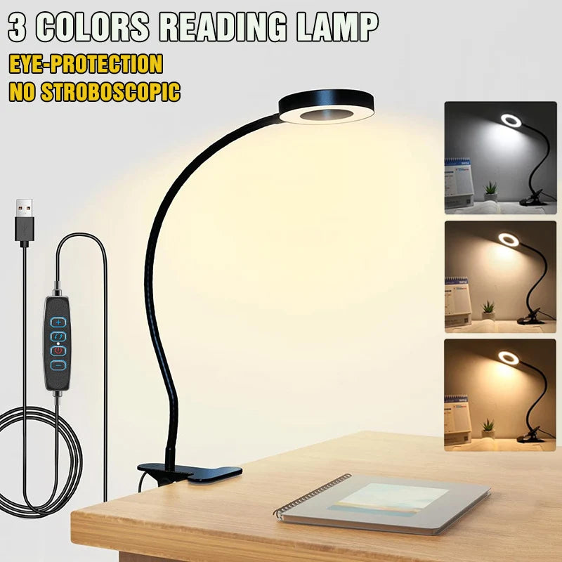 lampe led flexible clip noir 360 degrés ajustable pinces modernes