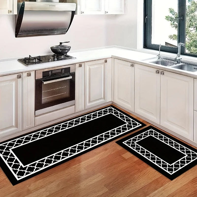 tapis sol noir géométrique moderne cuisine entrée 40x60 40x120cm imperméable anti dérapant résistant saleté