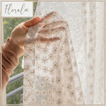rideau blanc fleurs dorées moderne 100 polyester translucide ruban fixation