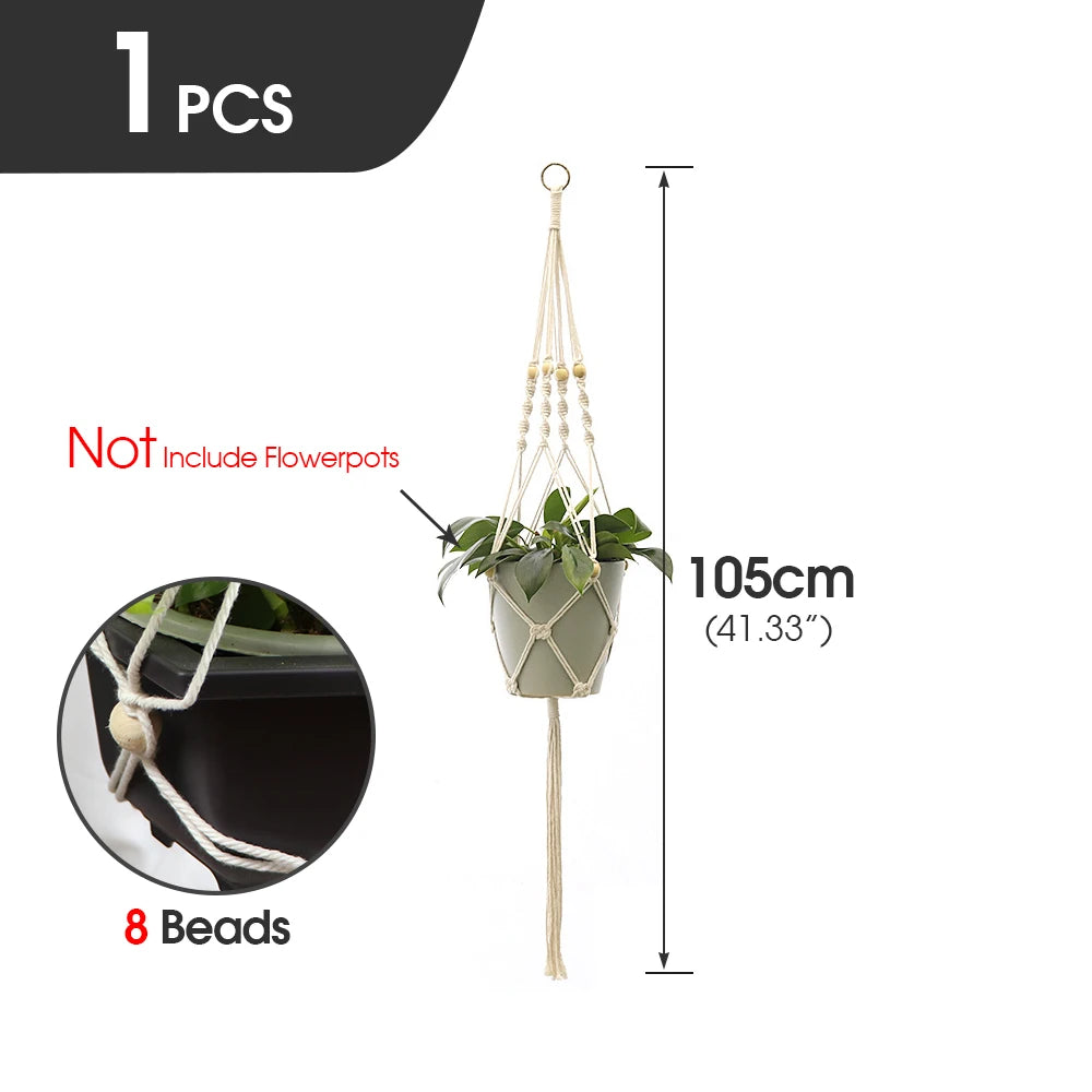 support plante suspendue macramé blanc fait main décoration jardin intérieur boho corde coton