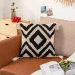 coussin carré boho blanc motif géométrique noir tassel brodé anti décubitus polyester