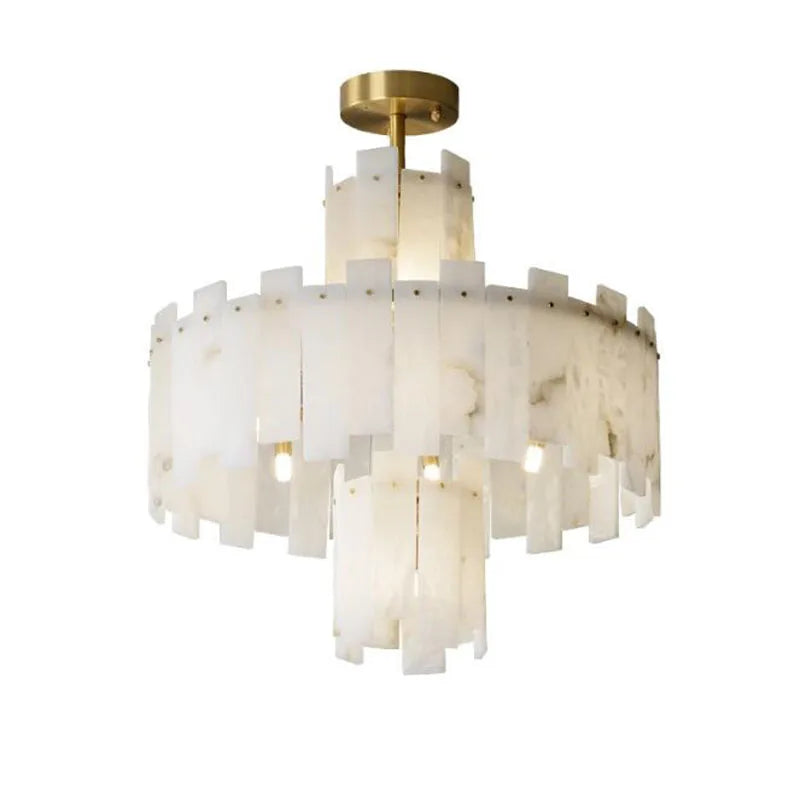 suspension lumineuse moderne marbre blanc bronze led finition brossée dorés chambre salle manger