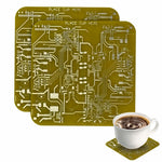 supports tasses modernes circuits imprimés dorés noir orange vert bleu violet moderne technologique