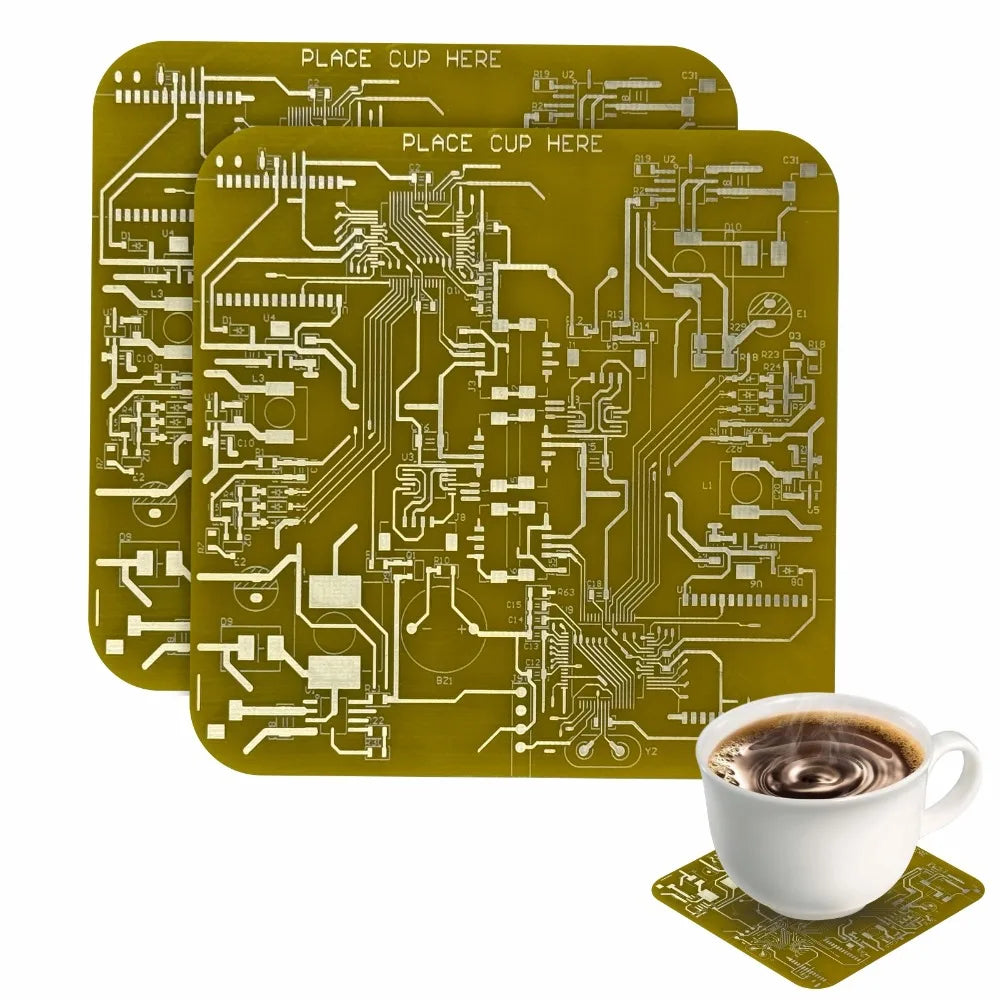 supports tasses modernes circuits imprimés dorés noir orange vert bleu violet moderne technologique