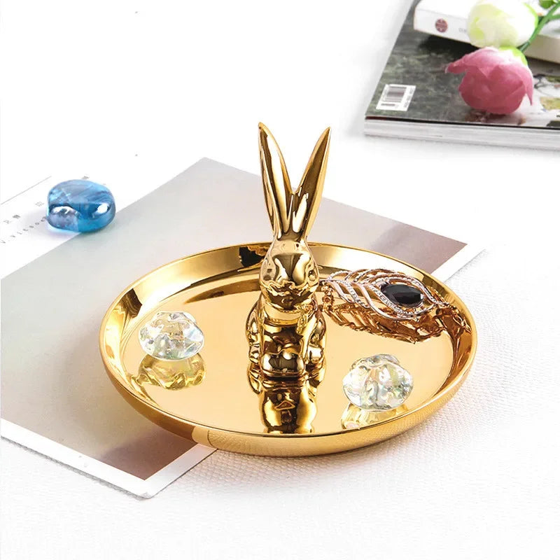 support bijoux moderne lapin or animal décoratif anneaux pendentifs rangement céramique email