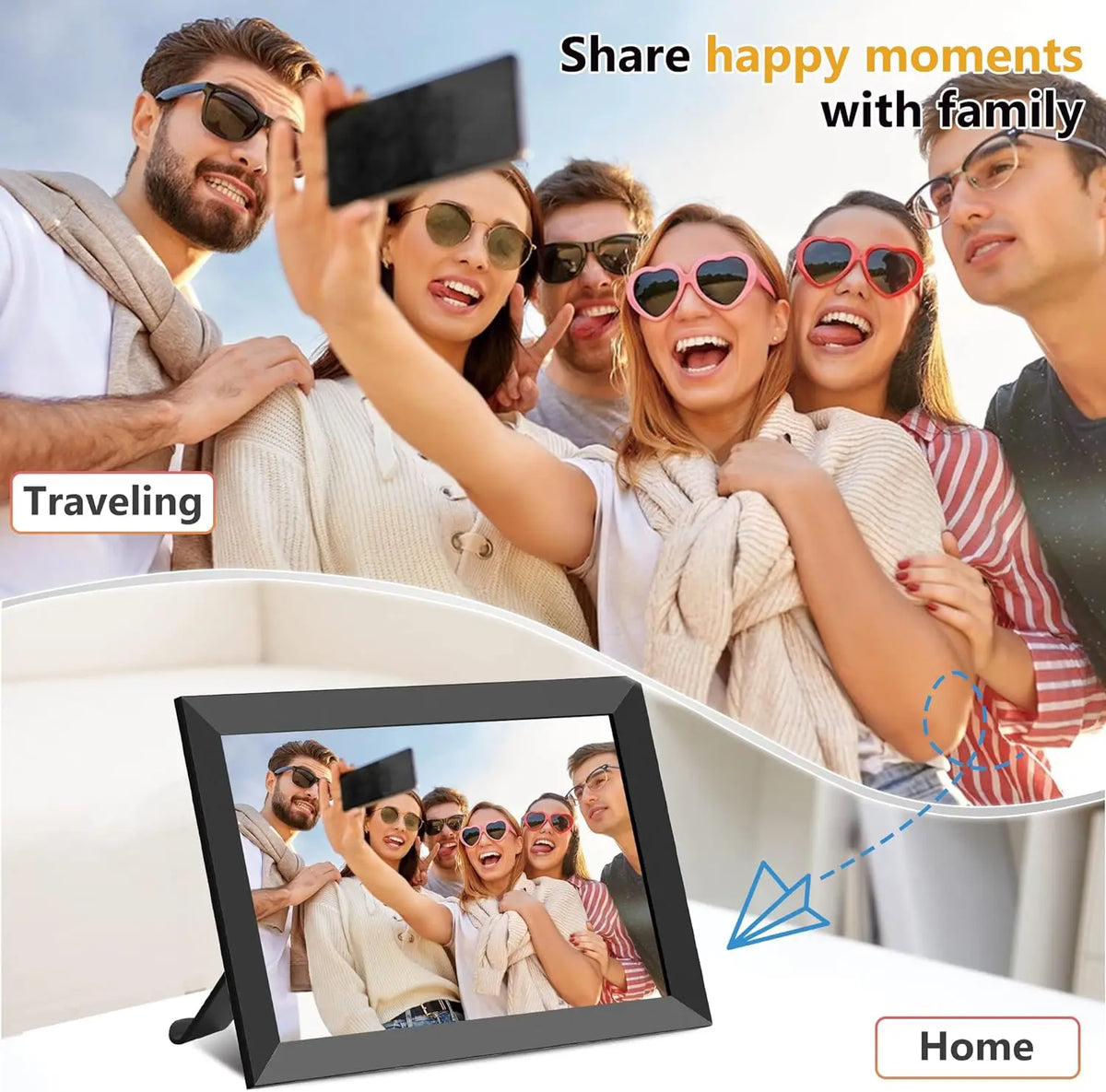 cadre photo numerique noir 10.1 pouces wifi sd carte memoire 32go touchscreen moderne