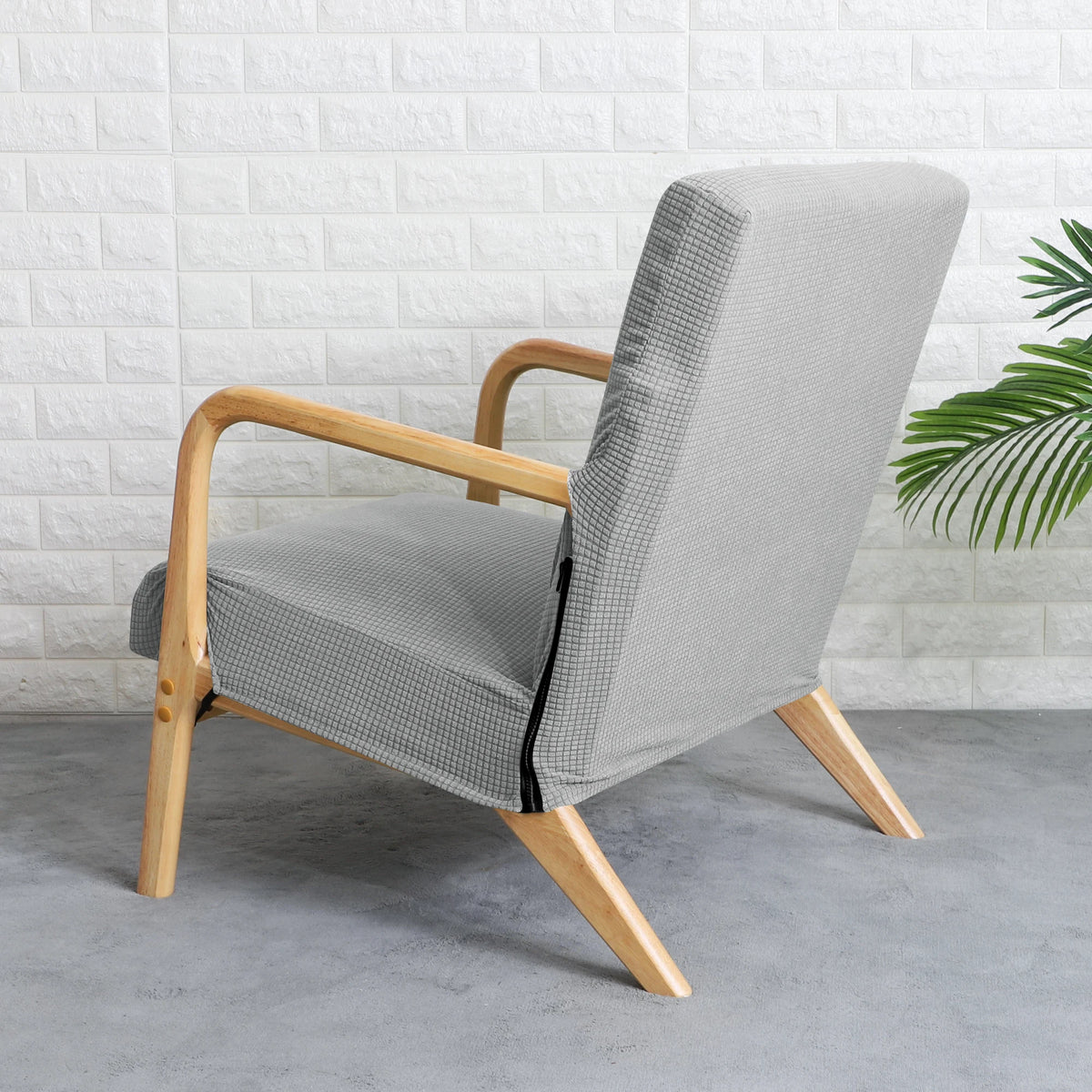 housses fauteuil moderne gris carreaux stretch résistante eau fermeture éclair décoration maison simple