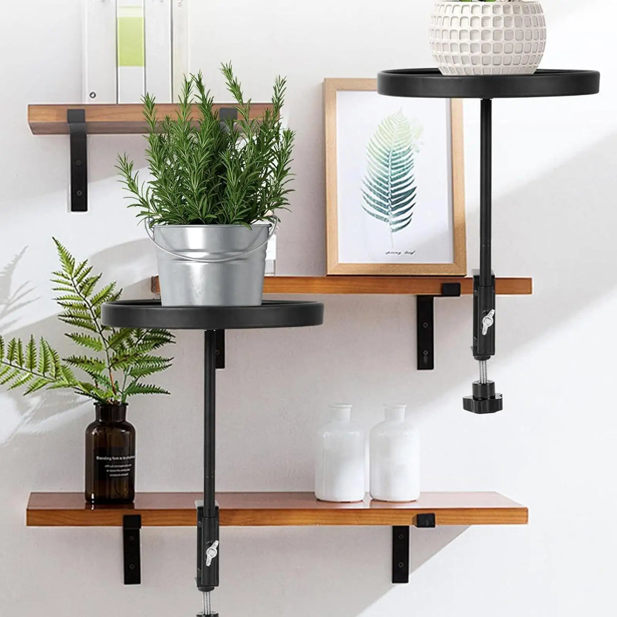plateau flottant métal noir plantes intérieures étagère fenêtre cactus fleur décoration murale moderne minimaliste