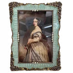 cadre photo vintage bleu clair alliage métal texture simili cuir opale baroque