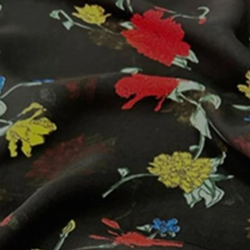 tissu imprimé fleurs colorées noir polyeste occasionnels bricolage opaque 150cm large femmes écharpe robe