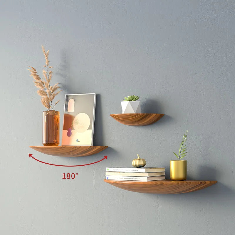 étagères murales bois naturel moderne minimaliste adhésif rangement maison plante horloge livres jouets