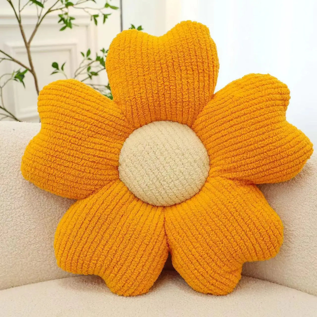 coussin décoratif fleurs relief polyester moderne orange vert rose beige marronclair