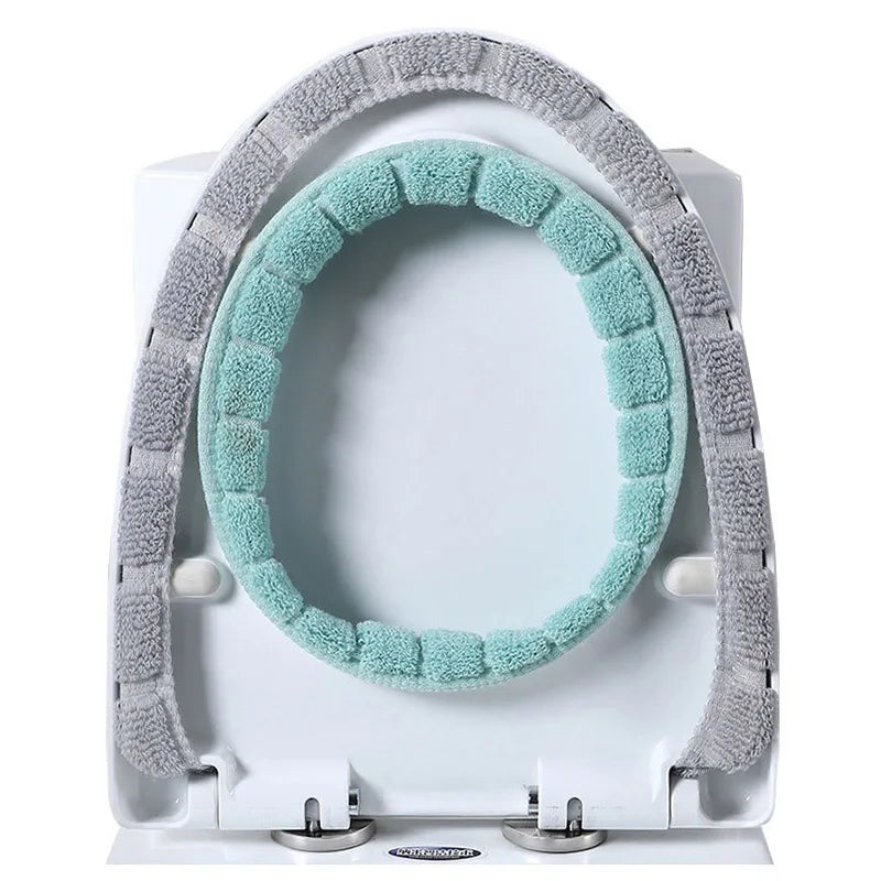 couvre siège toilette gris doux rayures élastique intégré motifs décoratifs écologique salle bain
