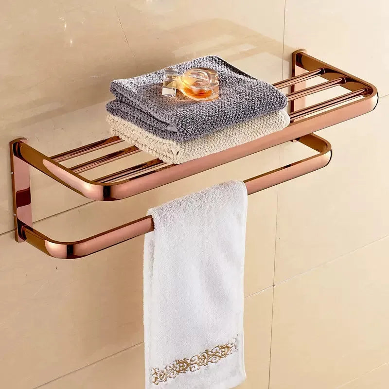 ensemble porte serviettes moderne rose doré salle bain fixations murales lisses opaques