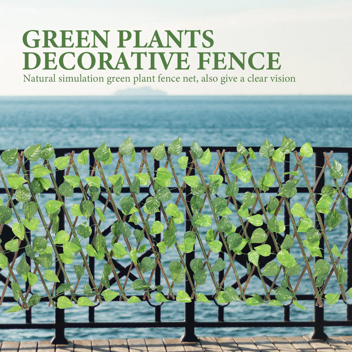 panneau decoratif imitation feuilles vert clôture balcon structure bois tressée semi transparent naturelextérieur jardin