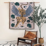 couverture pique nique tigre moderne motif monstera coton gris orange noir vert