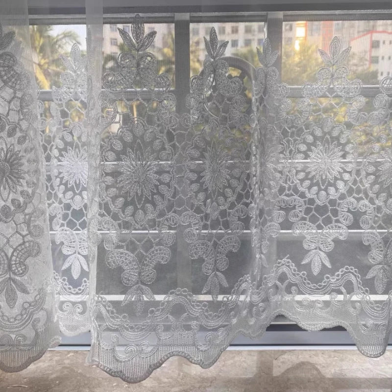 rideau brodé fleur blanc classique transparent chambre hospitalière moderne polyester