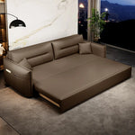 canapé lit moderne marron clair simili cuir scandinave confortable coussins salon maison